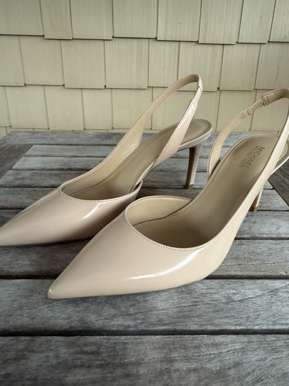 Michael Kors Nude Patent Slingback Heels Pointed Toe Pumps Size 7M